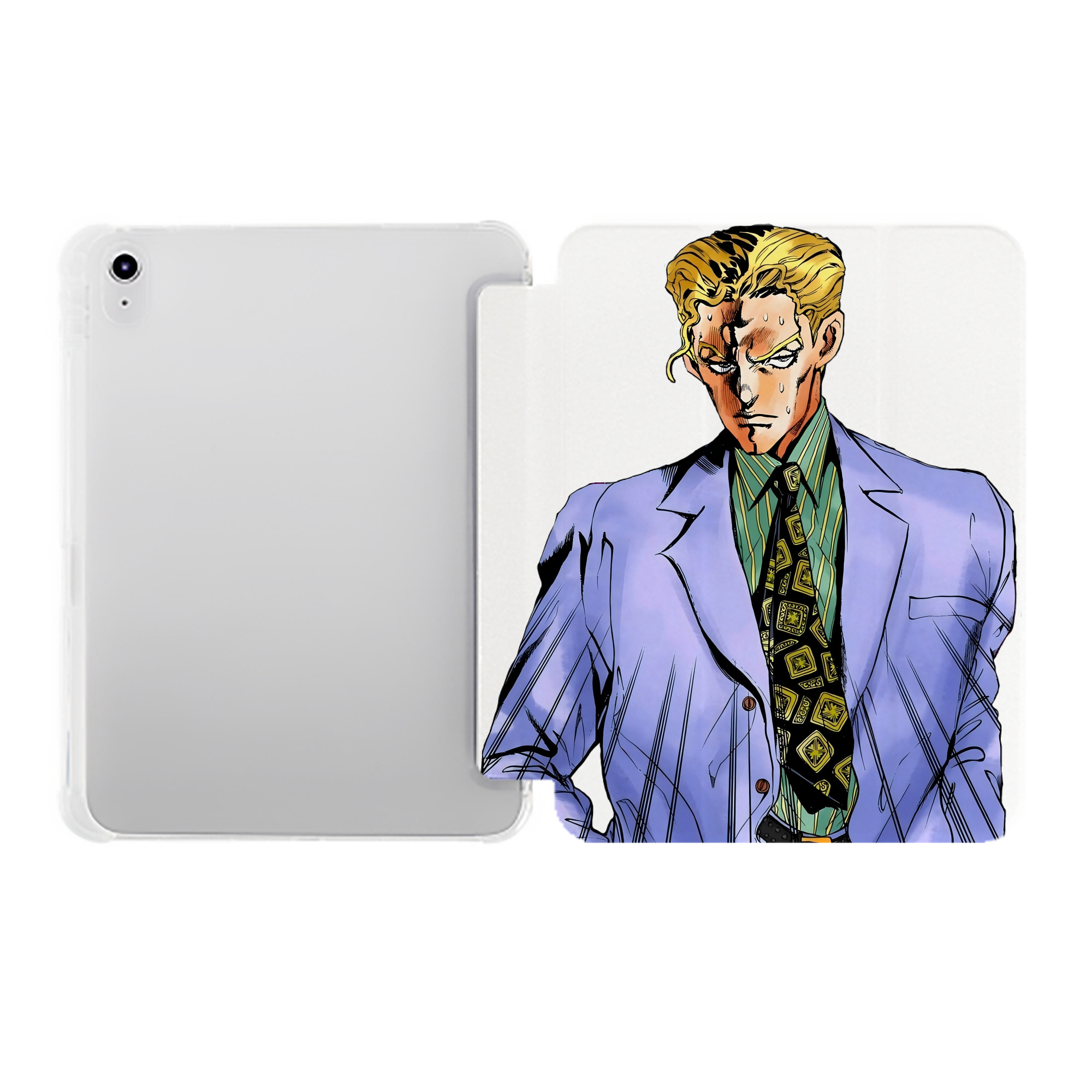 （画像用） ジョジョの奇妙な冒険 きら よしかげ JoJo's Bizarre Adventure Kira Yoshikage IPad ケース ペン収納付き 三つ折りスタンド PUレザー×シリコン 対応機種9.5/10.5/10.9インチ